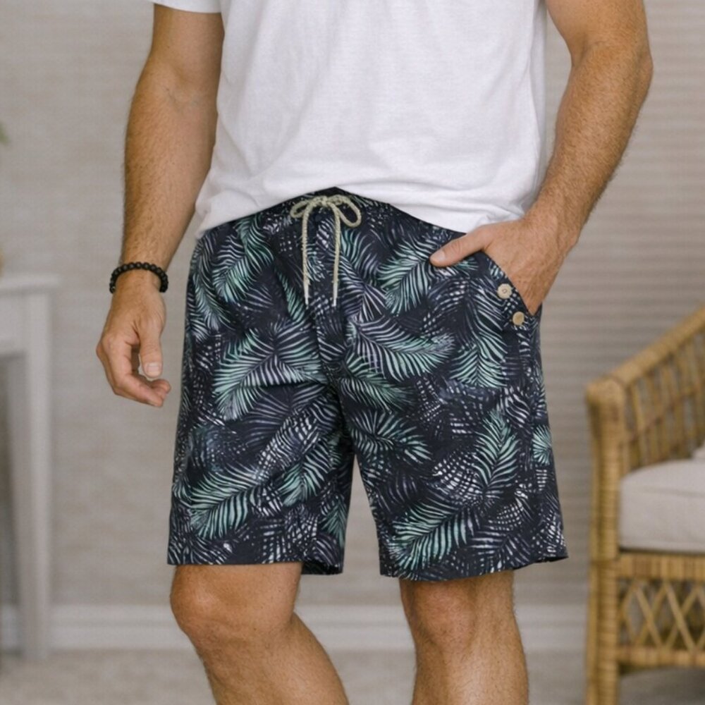 George Men’s Tropical Leaf Board Shorts XXL | Blue Green Swim Trunks
